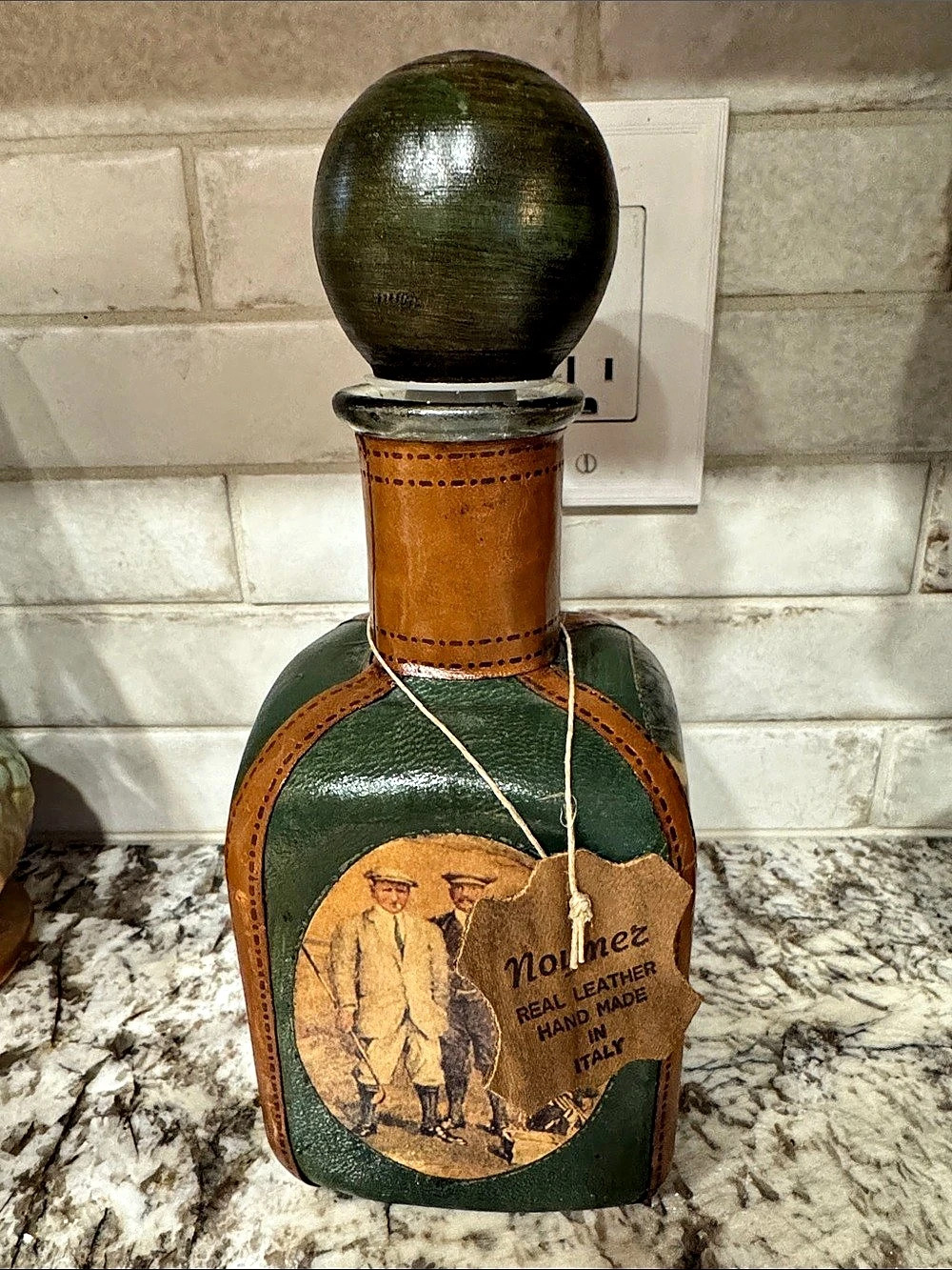 Vintage Noymez Barwared Real Leather Made in Italy Golf Themed Decanter